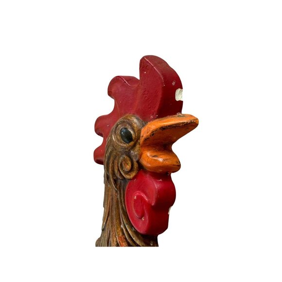 Mid Century Chalkware Rooster Shaped Wall Decor With Intricate Carvings And Vivi - Picture 4 of 5